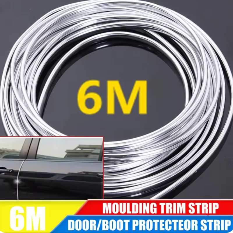 6M Car Door Chrome Moulding Trim Strip Edge Scratch Guard Protector Cover Strip