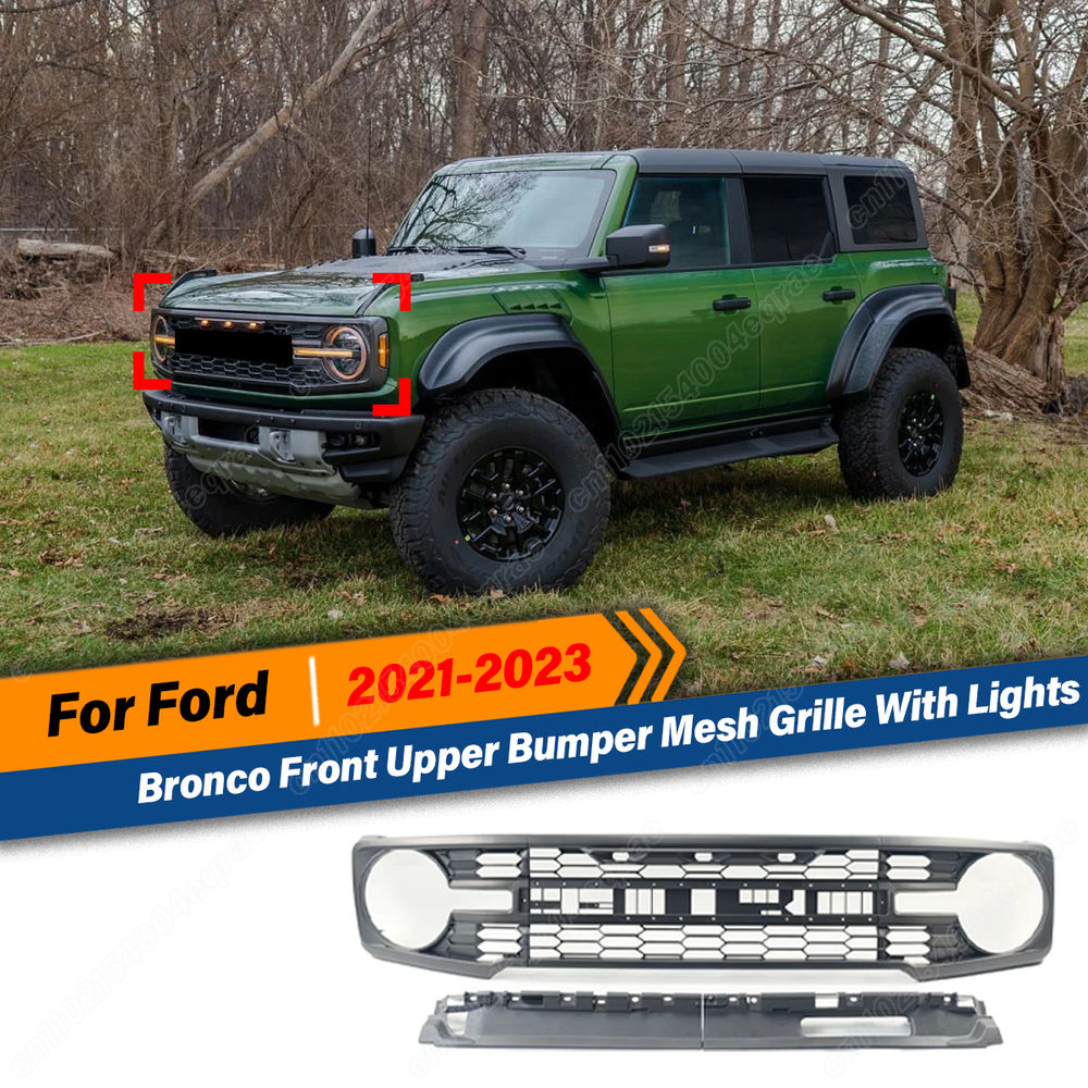 For Ford Bronco 2021 2022 2023 Car Front Upper Bumper Mesh Grille Grill with Rap