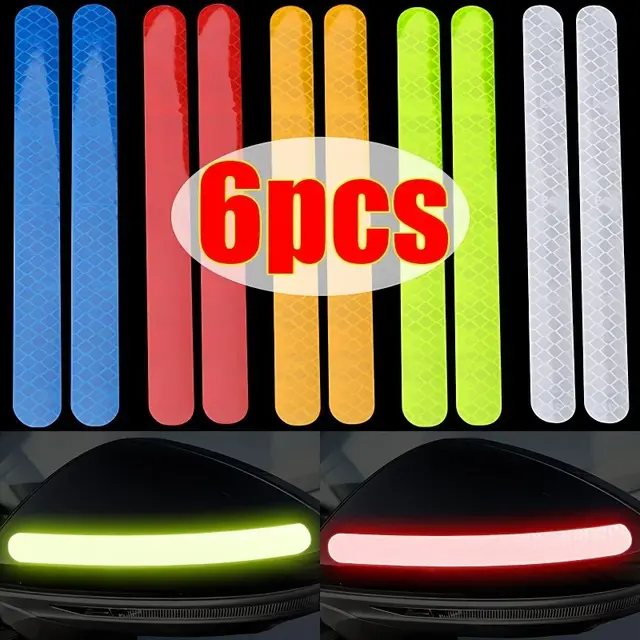 6/2pcs Car Reflective Safety Strip Stickers Car Rearview Mirror Reflective Stick
