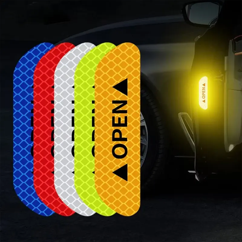 4PCS Reflective Car Door Sticker Safety Opening Warning Reflector Tape Decal Car