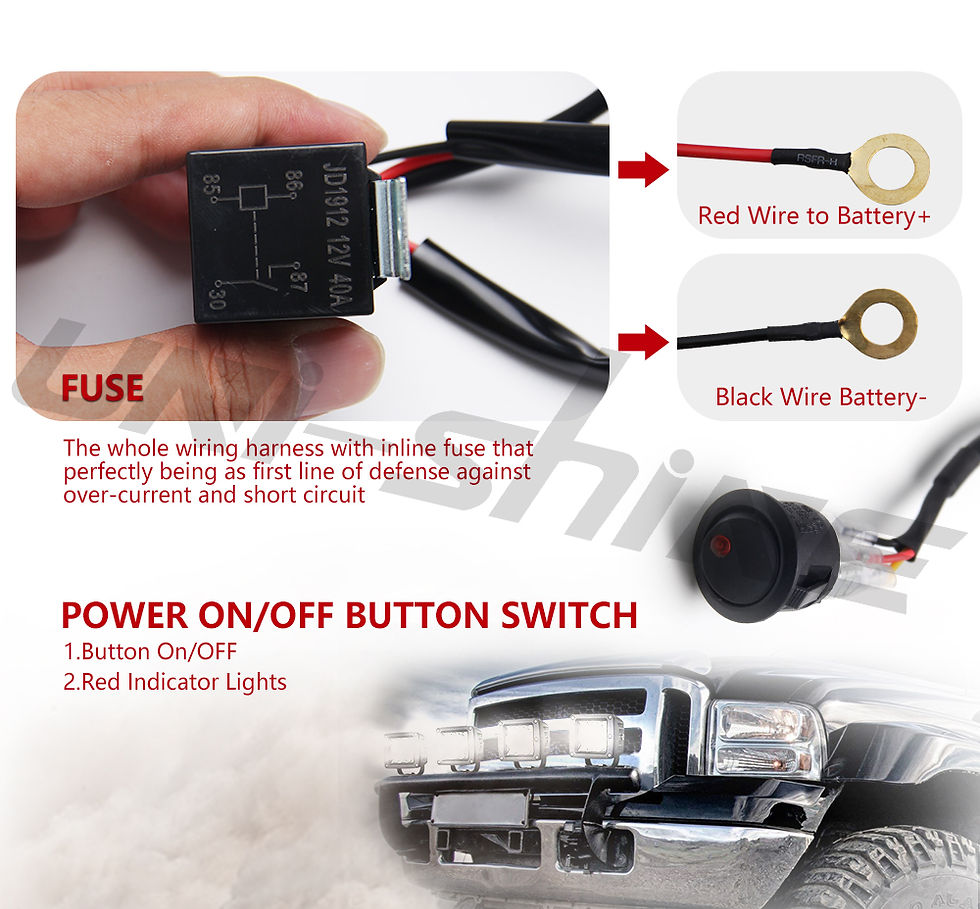 Thumbnail: UNISHINE LED Light Bar 3M Wiring Harness Kit Universal LED Wiring Harness IP69 F