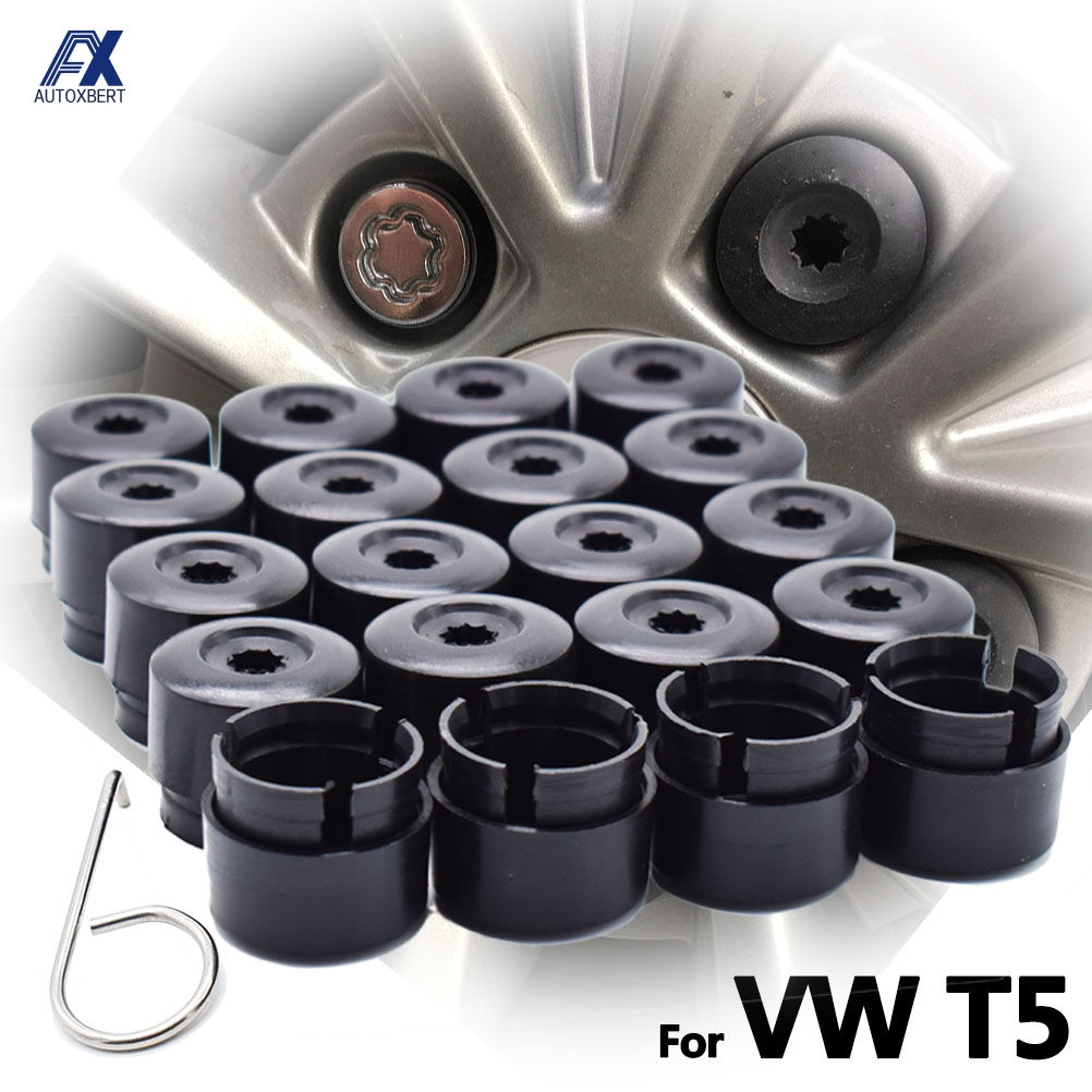 20Pcs Wheel Nut Bolt Head Covers Caps 19mm Black + Tool For VW Transporter T5 T6