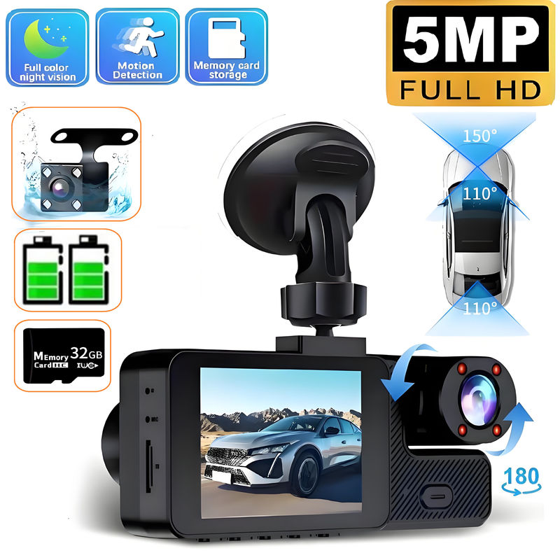 Dash Cam 5MP Car DVR Mini Camera Cars Vehicle Recorder 3 Lenses Dashcam Video Fr