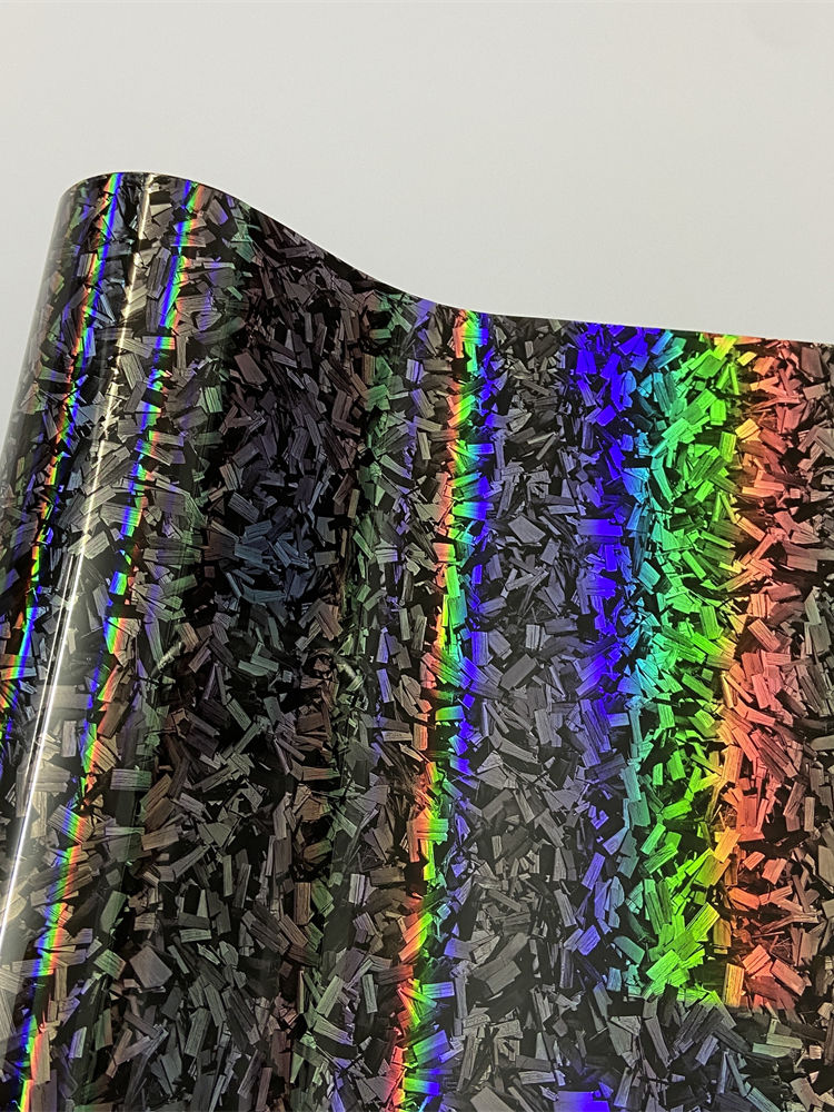 Glossy Laser Forged Carbon Fiber Wrap Vinyl Motorcycle Stickers Rainbow Holograp