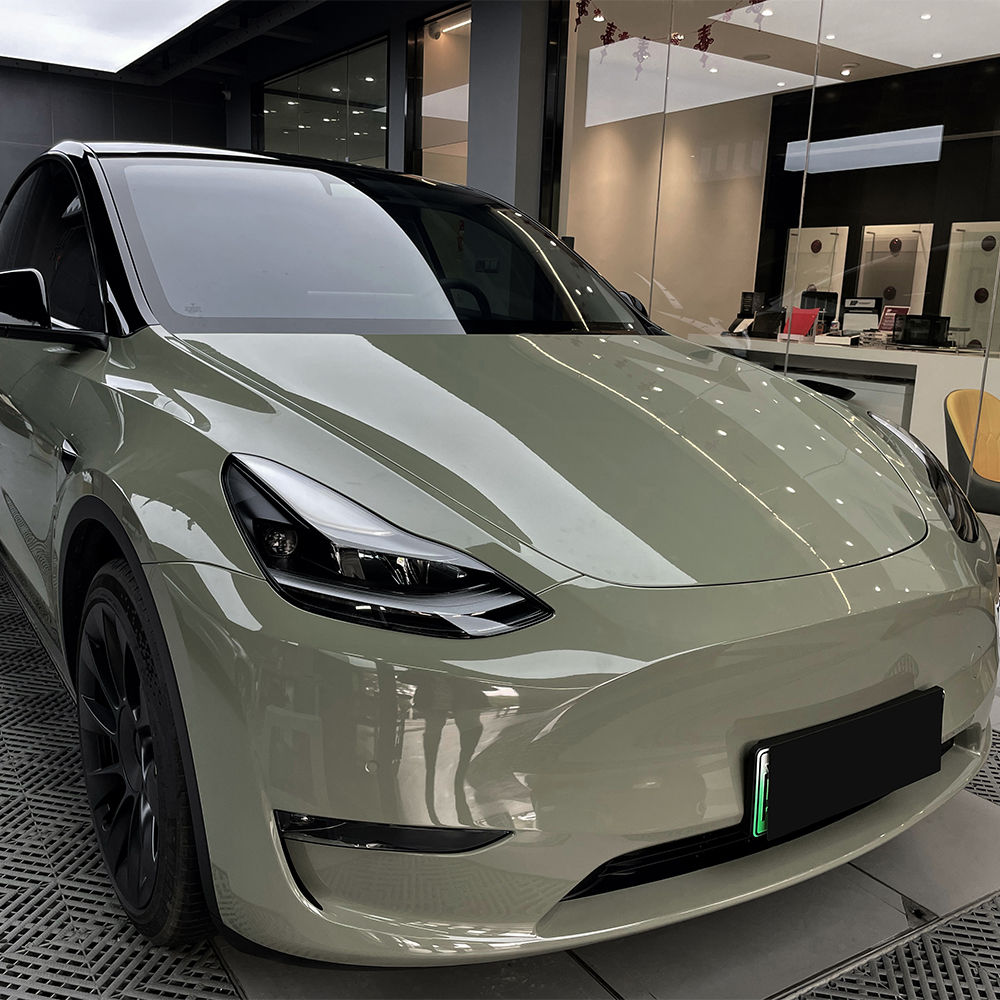High Brightness Khaki Green Car Vinyl PVC Wrapping Glossy Film Decal Auto Body S
