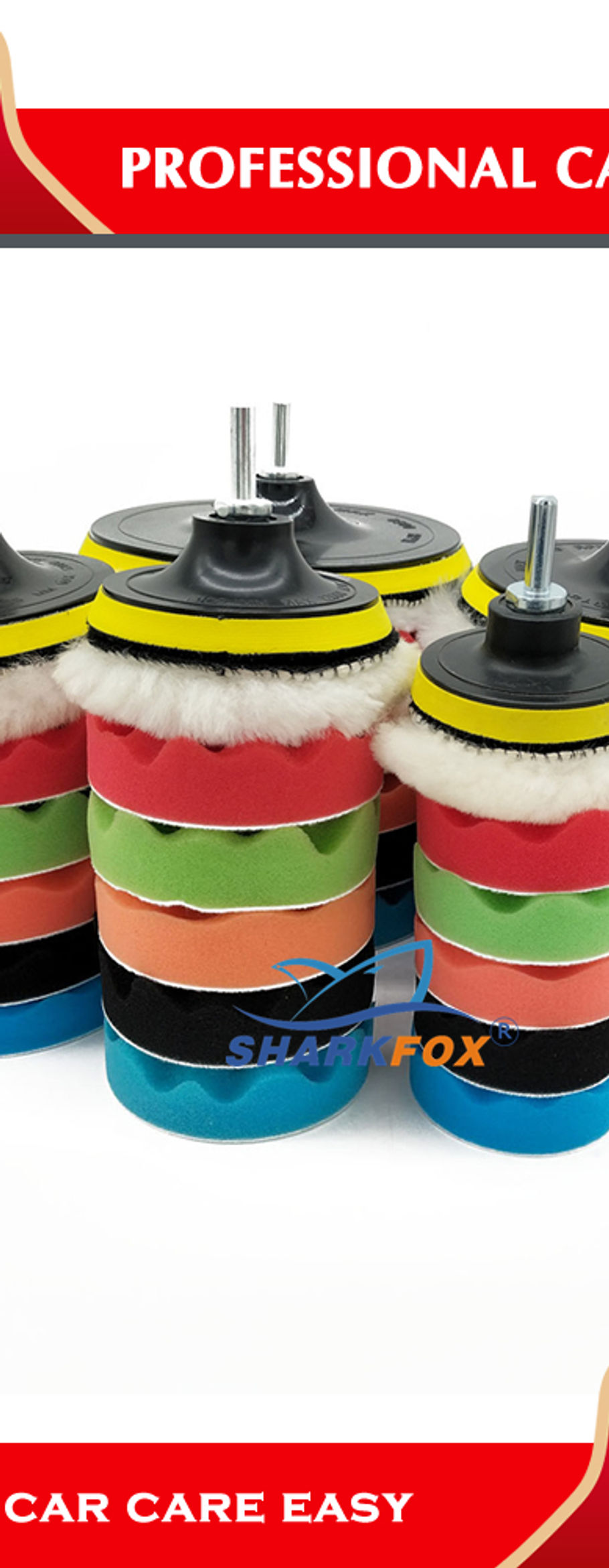 Thumbnail: Sharkfox Car Polishing Sponge Pads Kit Foam Pad Buffer Kit Polishing Machine Wax