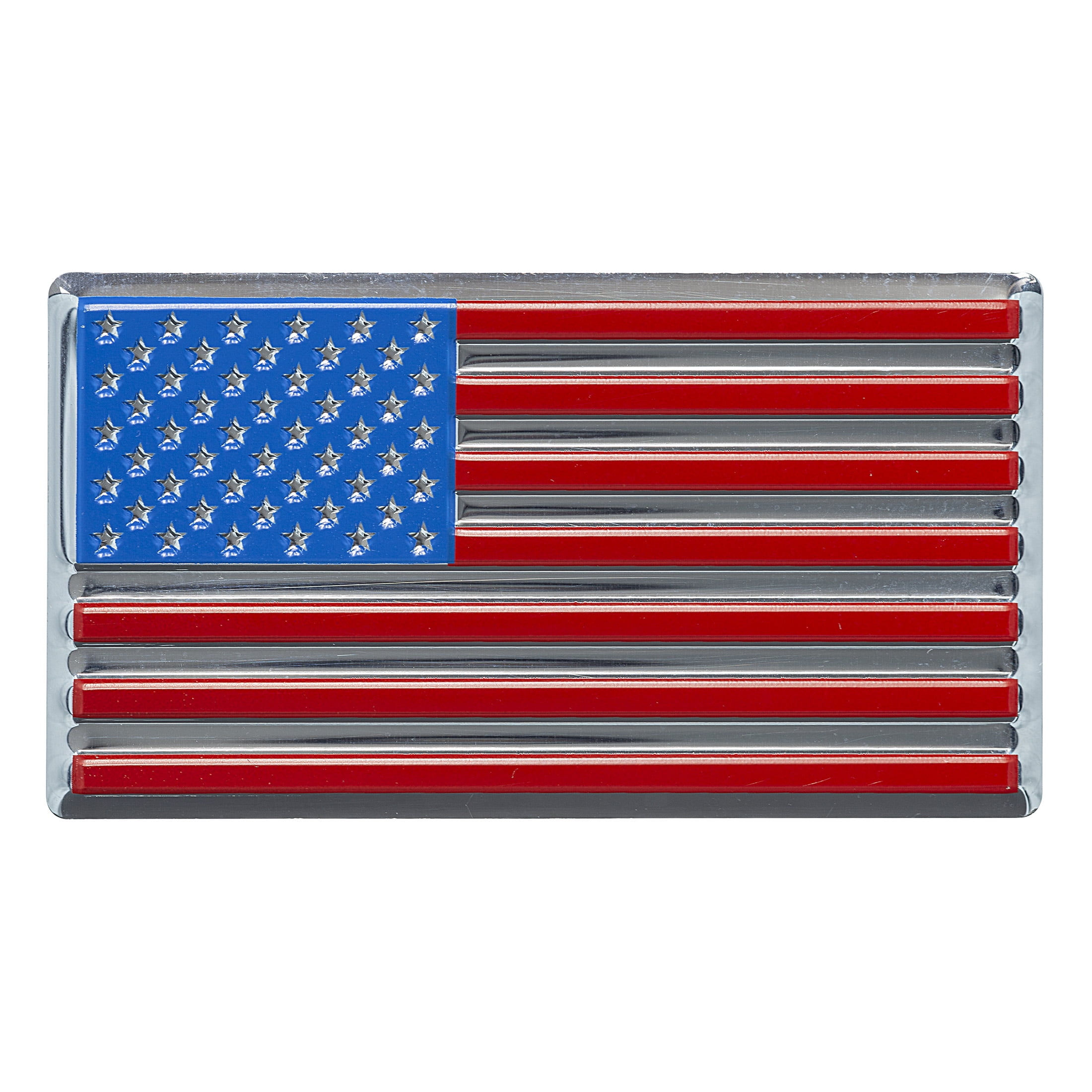 Auto Drive American Flag Flexible Aluminum Automotive Decal, Red, Blue, Chr..