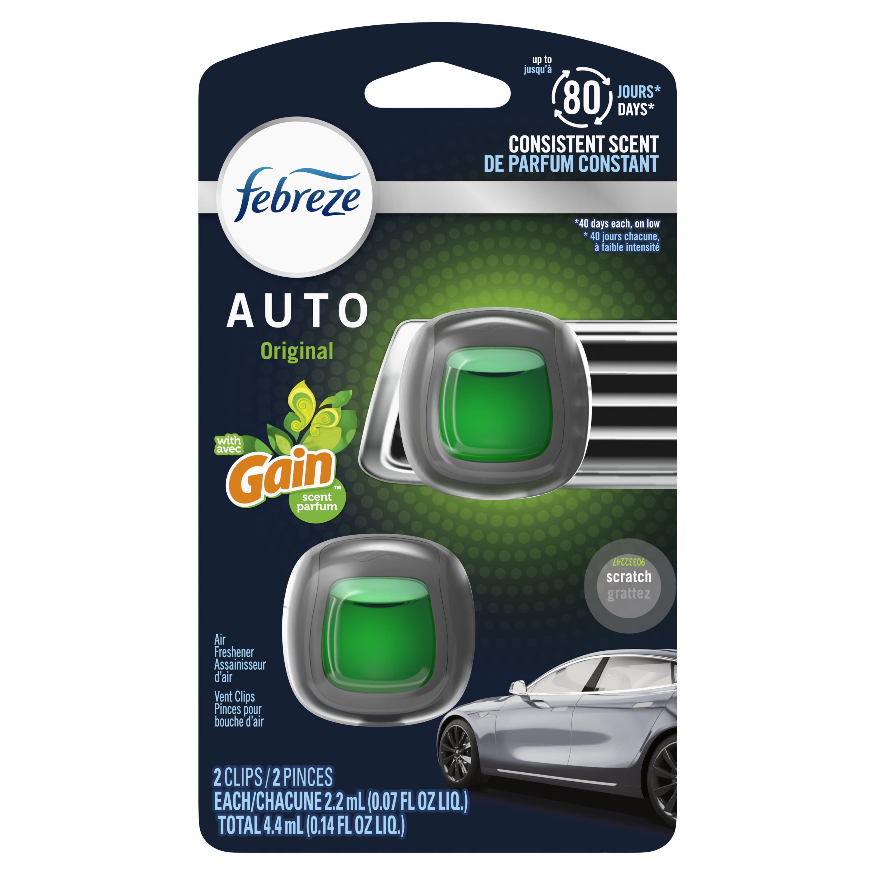 Febreze Auto Car Air Freshener Vent Clip Gain Original Scent, 2 Pack