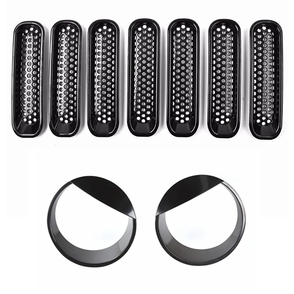 Thumbnail: For Jeep Wrangler Head Lights Trim Turn Signal Light Cover Guard Black Front Mes