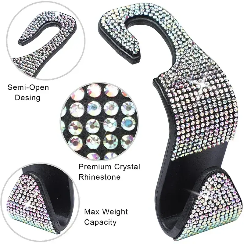 Thumbnail: 2PCs Car Seat Back Hooks Bling Diamond Hanger Backseat Auto Back Universal Headr