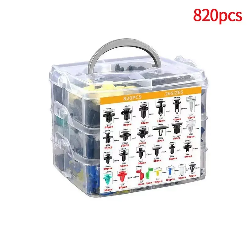 Thumbnail: 6 Size 100-820Pcs Auto Fastener Clips Kit Plastic Rivets Fastener Screw Car Bump