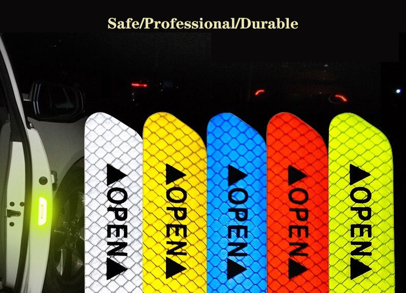 4Pcs Reflective Sticker Car Door Sticker Red Reflective Tape Car Stickers Warnin
