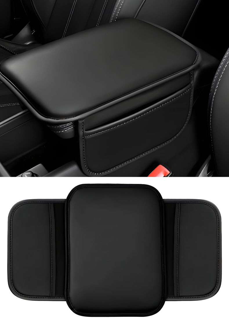 Center Console Cover with Storage Bag Leather Comfort Armrest Cover for Car Deco