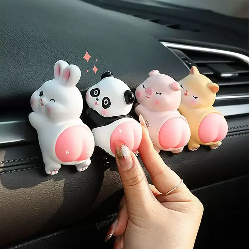 Cute Cartoon Car Ornament Ornaments Doll QQ's Ass Toys Panda Cat Rabbit Pig Deco
