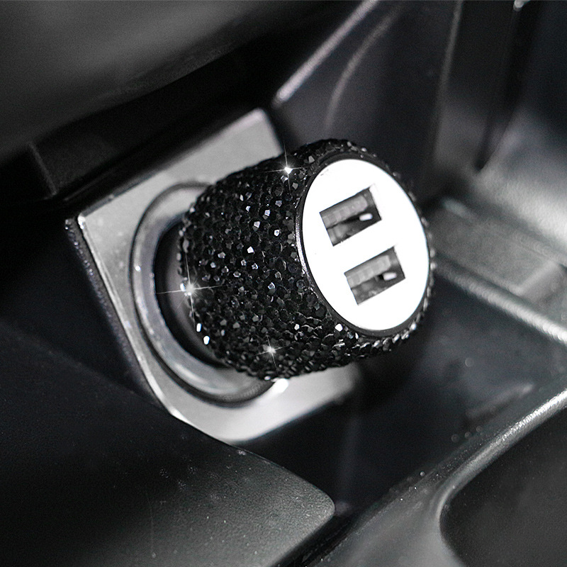 Thumbnail: New Bling USB Car Charger 5V 2.1A Dual Port Fast Adapter Pink Car Decor Car Styl