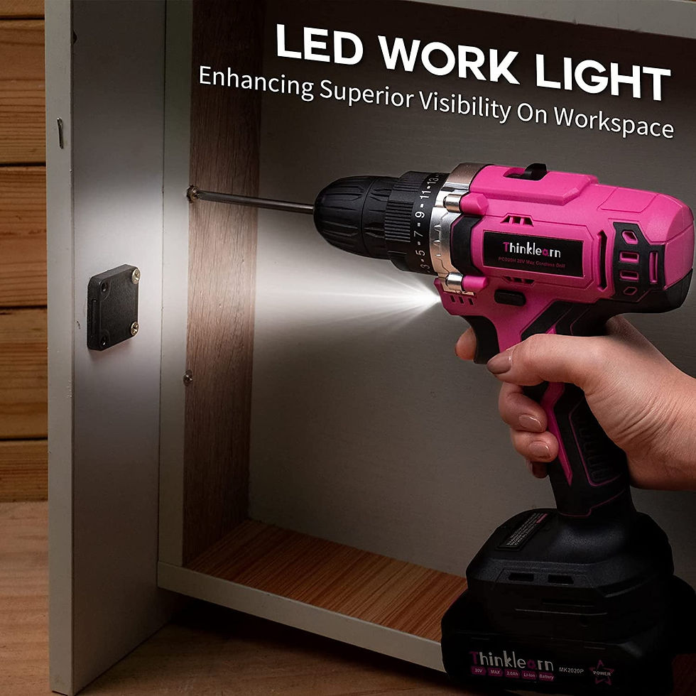 Thumbnail: ThinkLearn Pink Cordless Drill Set, 20V Lithium-ion Power Drill Set for Wom..