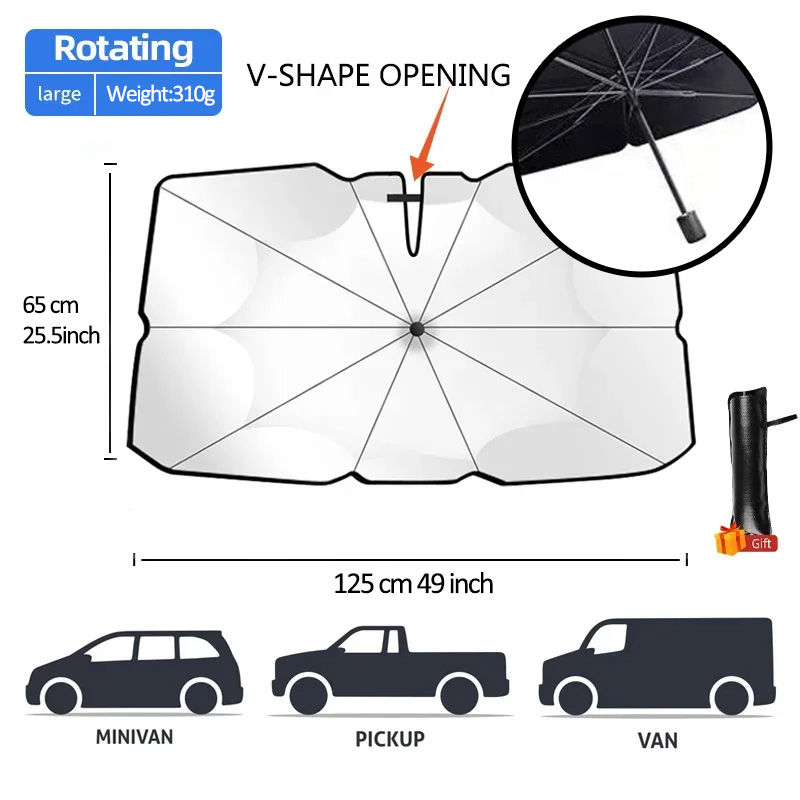 Thumbnail: Car Sunshade Windshield Umbrella Front Sun Shade Parasol Foldable Summer Protect