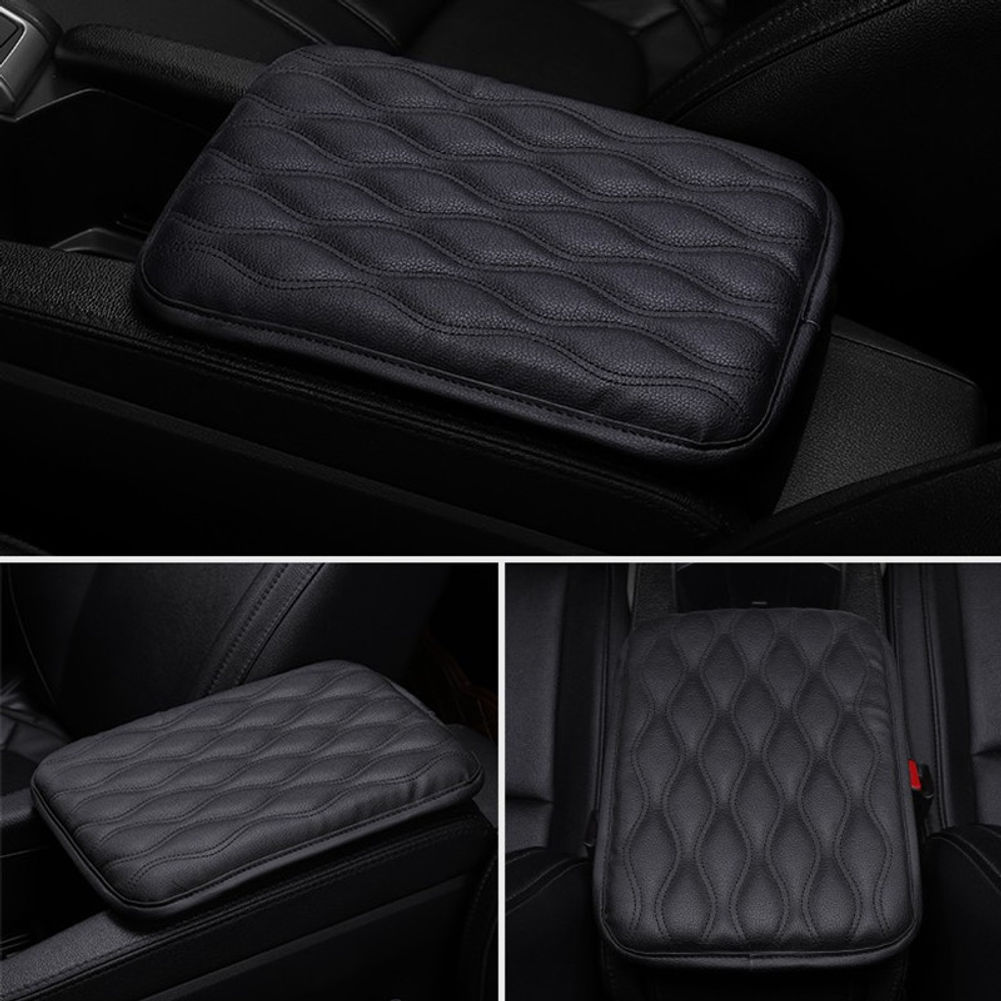 PU Leather Car Armrest Pad Cover Universal Center Console Wave Embroider Auto Se