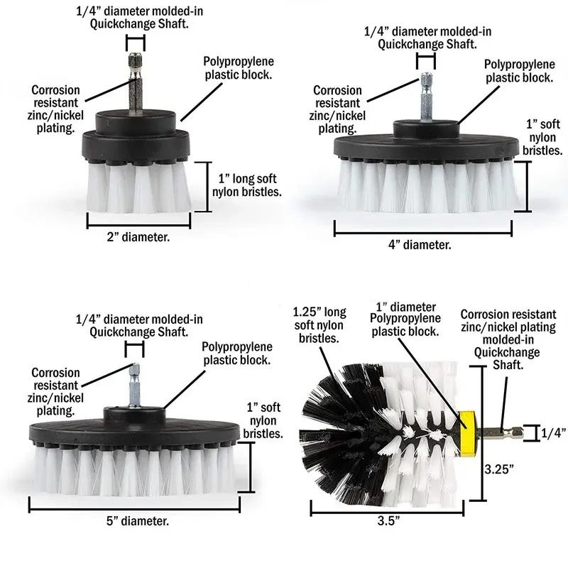 Thumbnail: 2/3.5/4/5'' Brush Attachment Set Power Scrubber Brush Car Polisher Bathroom Clea