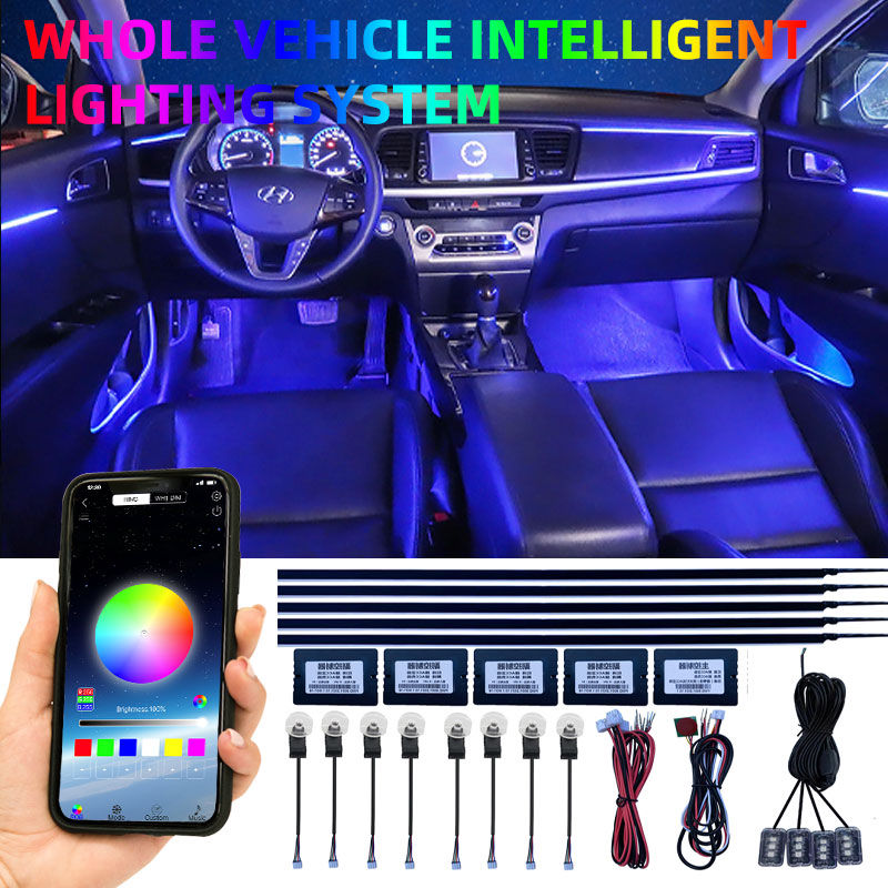 18 In 1 LED Car Ambient Lights Interior LED Acrylic Strip Light RGB 64 Color Lig