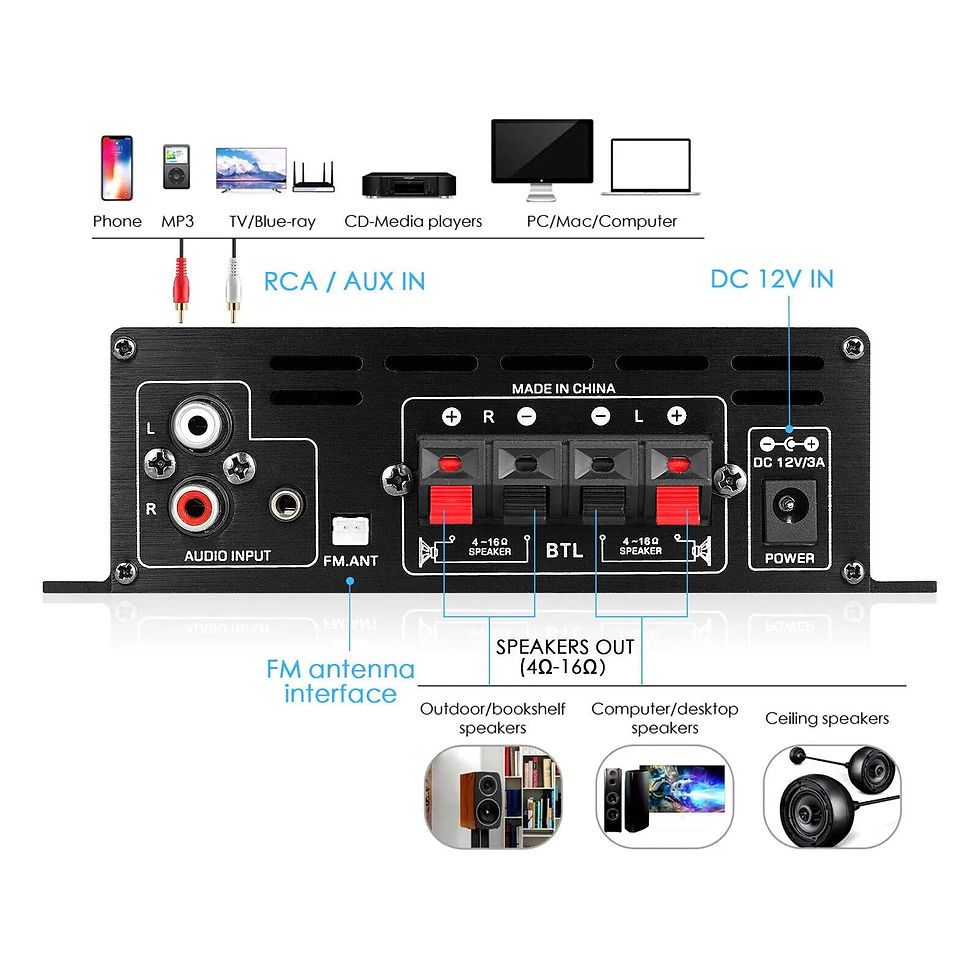 Thumbnail: 800W 2 Channel bluetooth Mini HIFI Power Amplifier Audio Stereo Amp Home Ca..