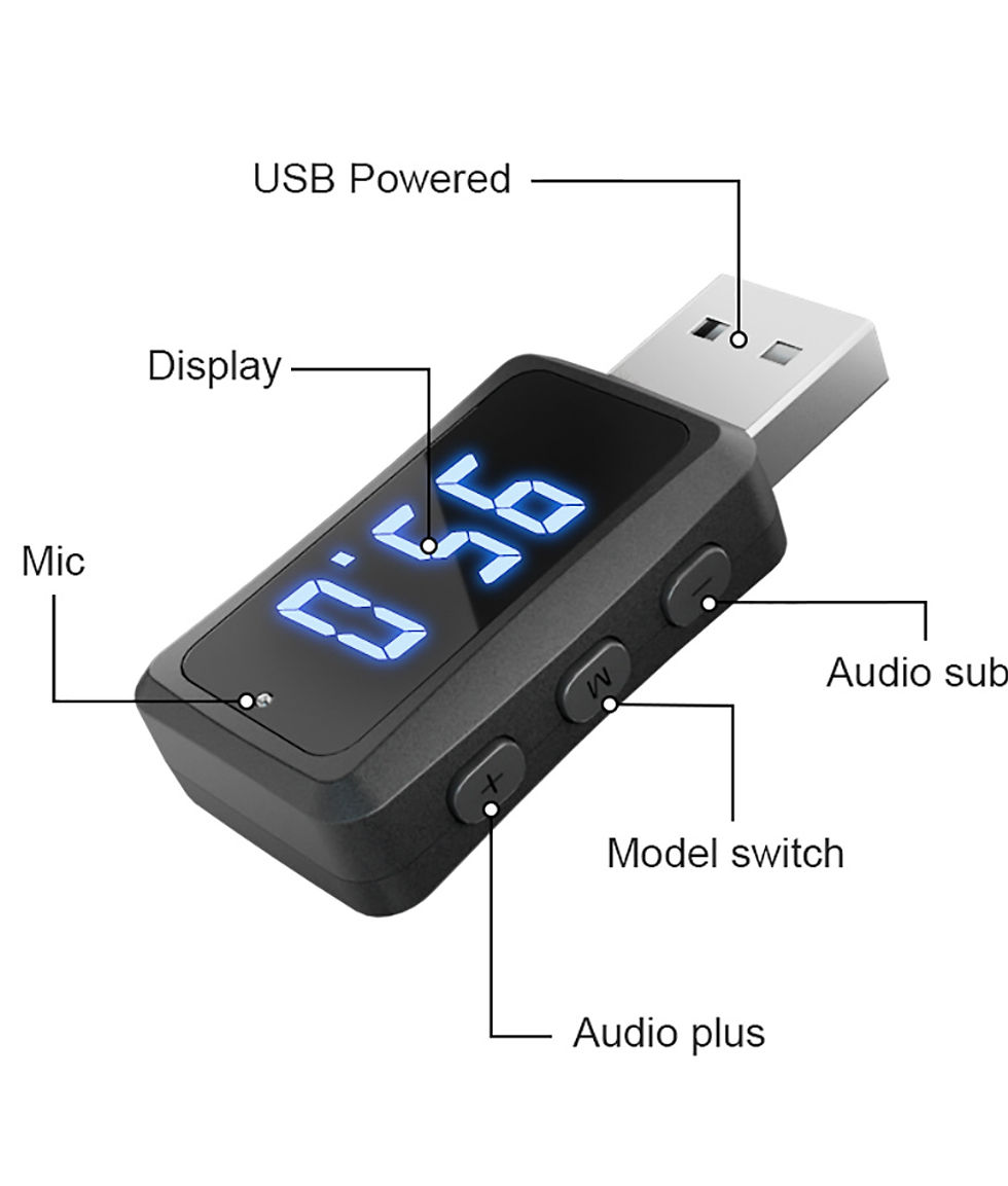 Thumbnail: Car Bluetooth 6.0 Mini USB Transmitter Receiver with LED Display Handsfree Call