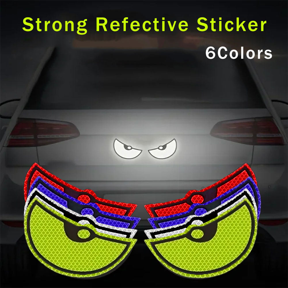 Reflective Safety & Anime-Inspired Car Stickers - Cartoon Devil Eyes Design For