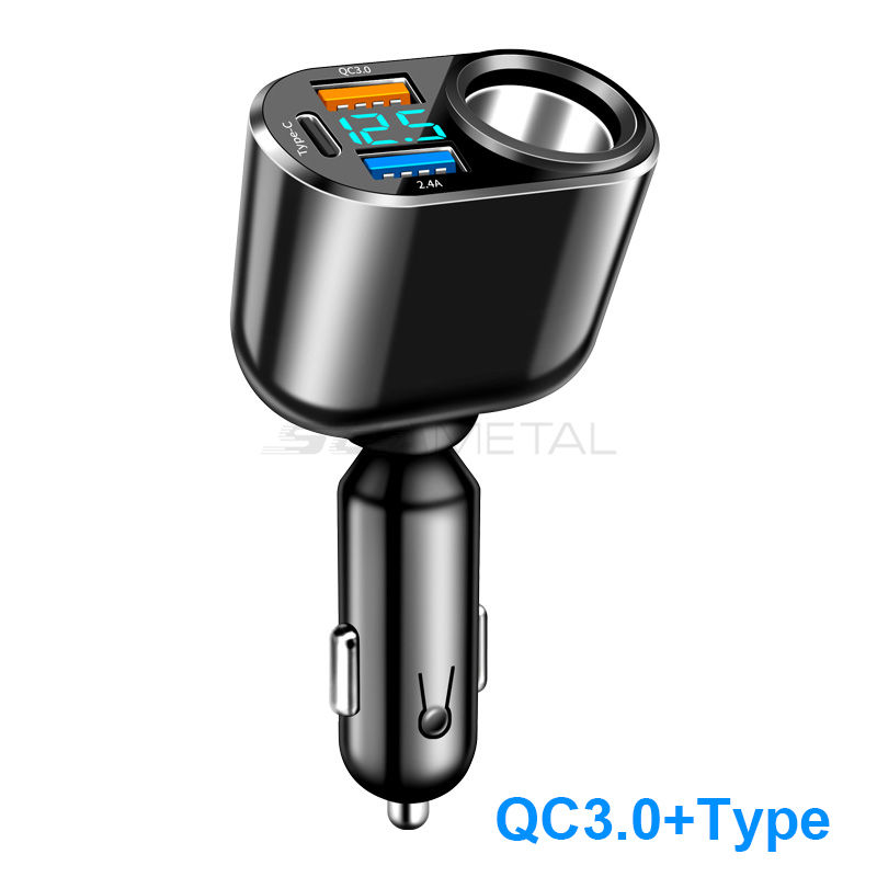 Thumbnail: SEAMETAL 66W Car USB Charger Super Fast Charging Cigarette Lighter Adapter 3-USB