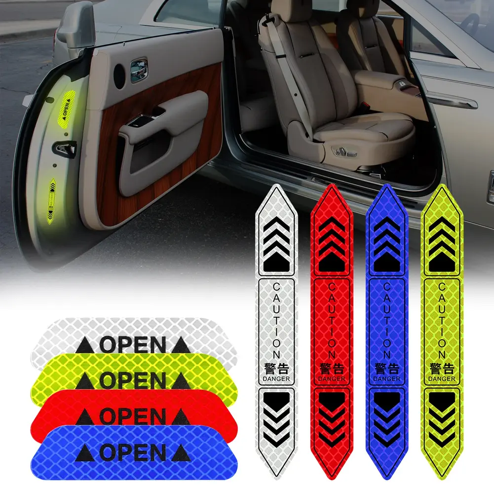 4PCS Reflective Car Door Sticker Safety Opening Warning Reflector Tape Decal Car