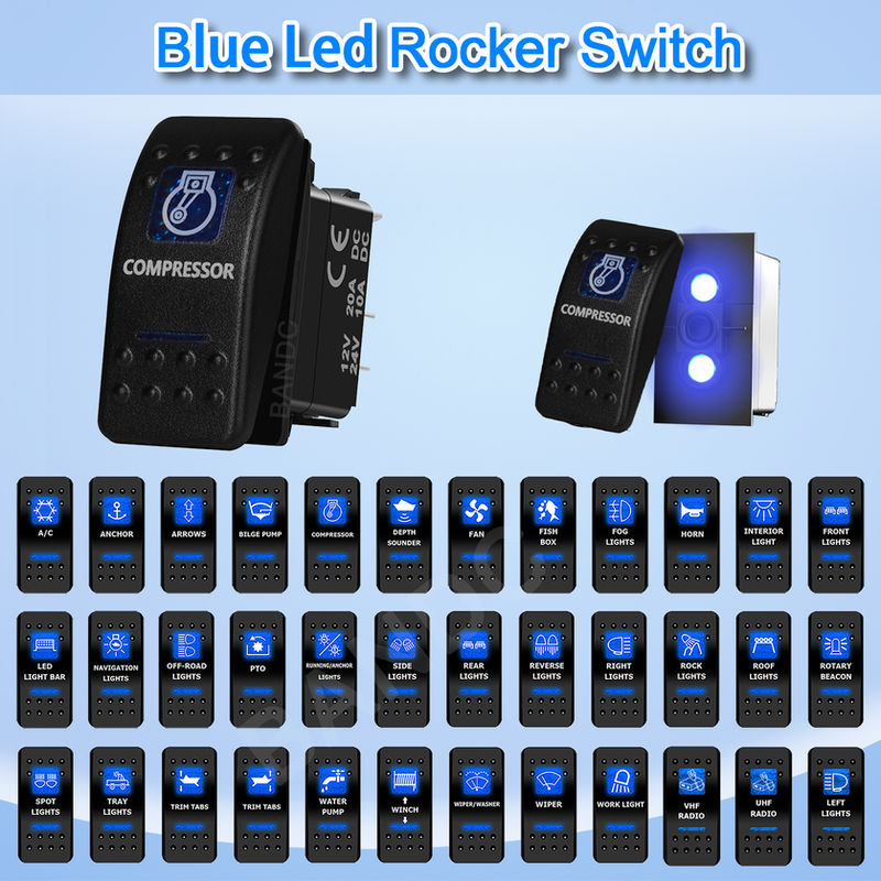 Compressor Rocker Switch 5P SPST On-Off Illuminated Blue Led Light for the ARB/C