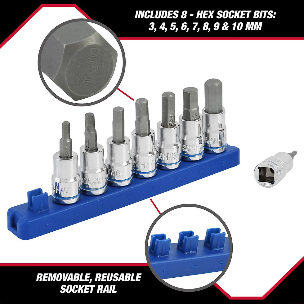 Thumbnail: Hyper Tough 9-Piece 3/8-inch Drive, Metric Hex Socket Bit Set for Automotiv..