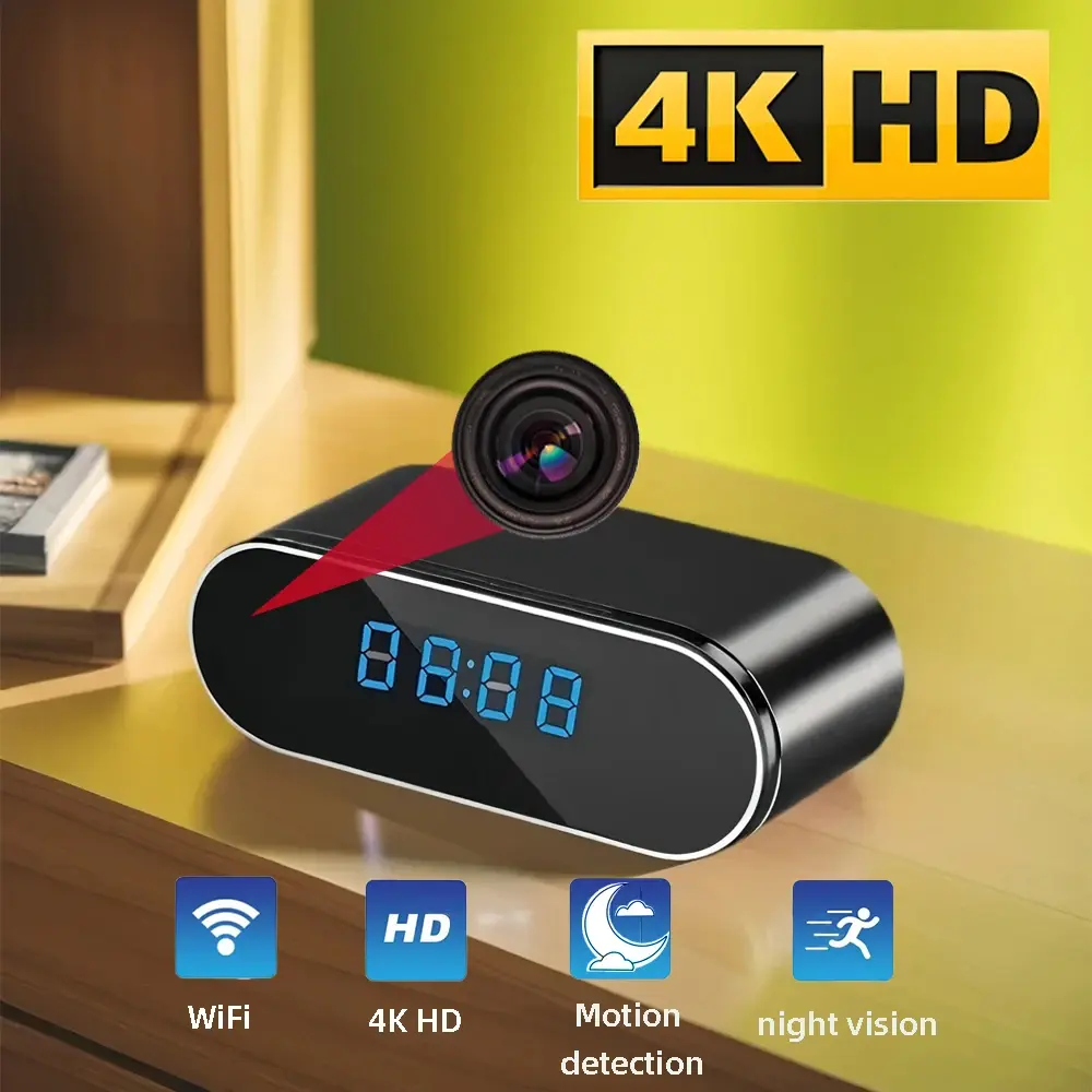 New 4K HD Mini Clock WiFi Camera with Infrared Night Vision, Motion Detection, R