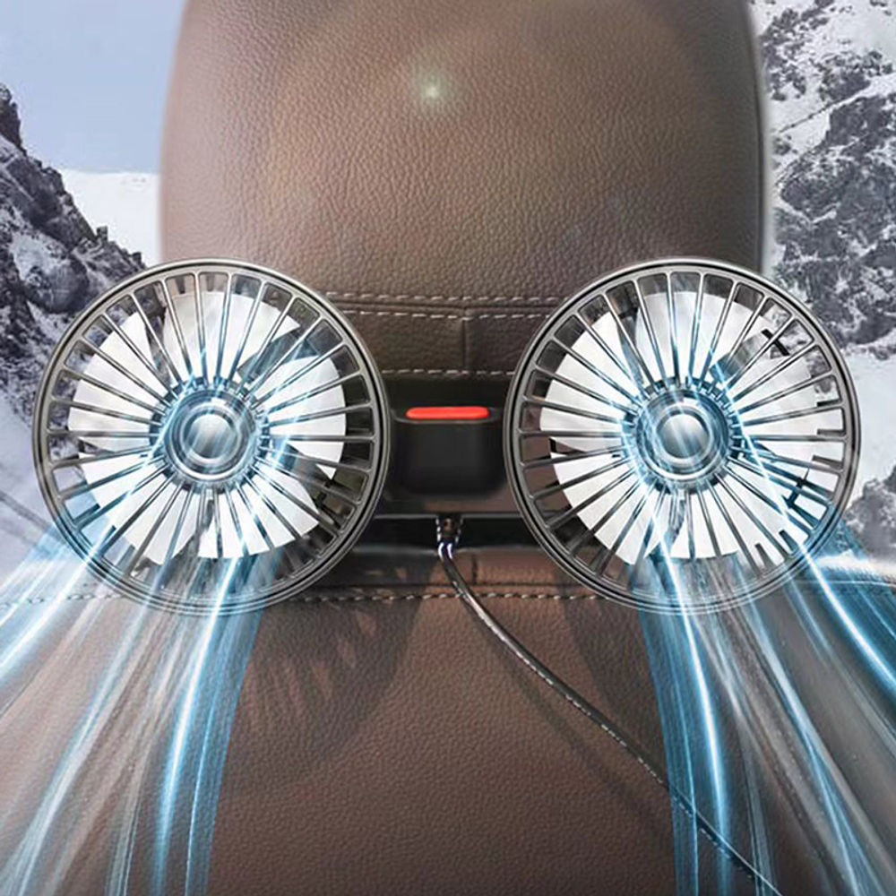 Car Seat Back Cooling Fan USB Charge Dual Head Fan 360 Degree Rotation Auto Head