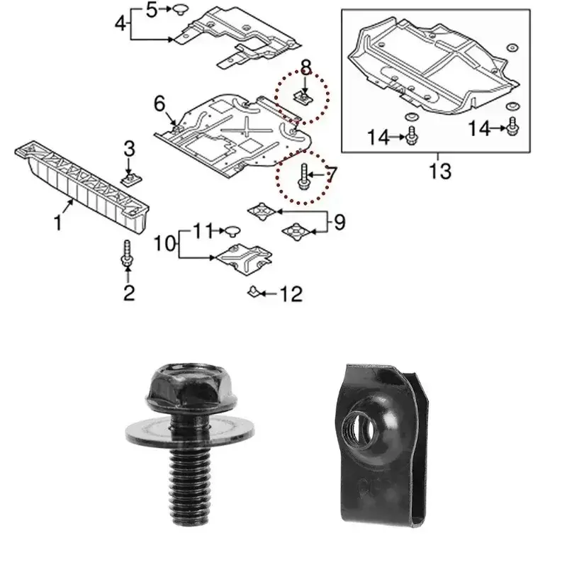Thumbnail: Car Body Bolts & U-nut Clips M4/M5 Engine Cover Undertray Splash Shield Guard Bu