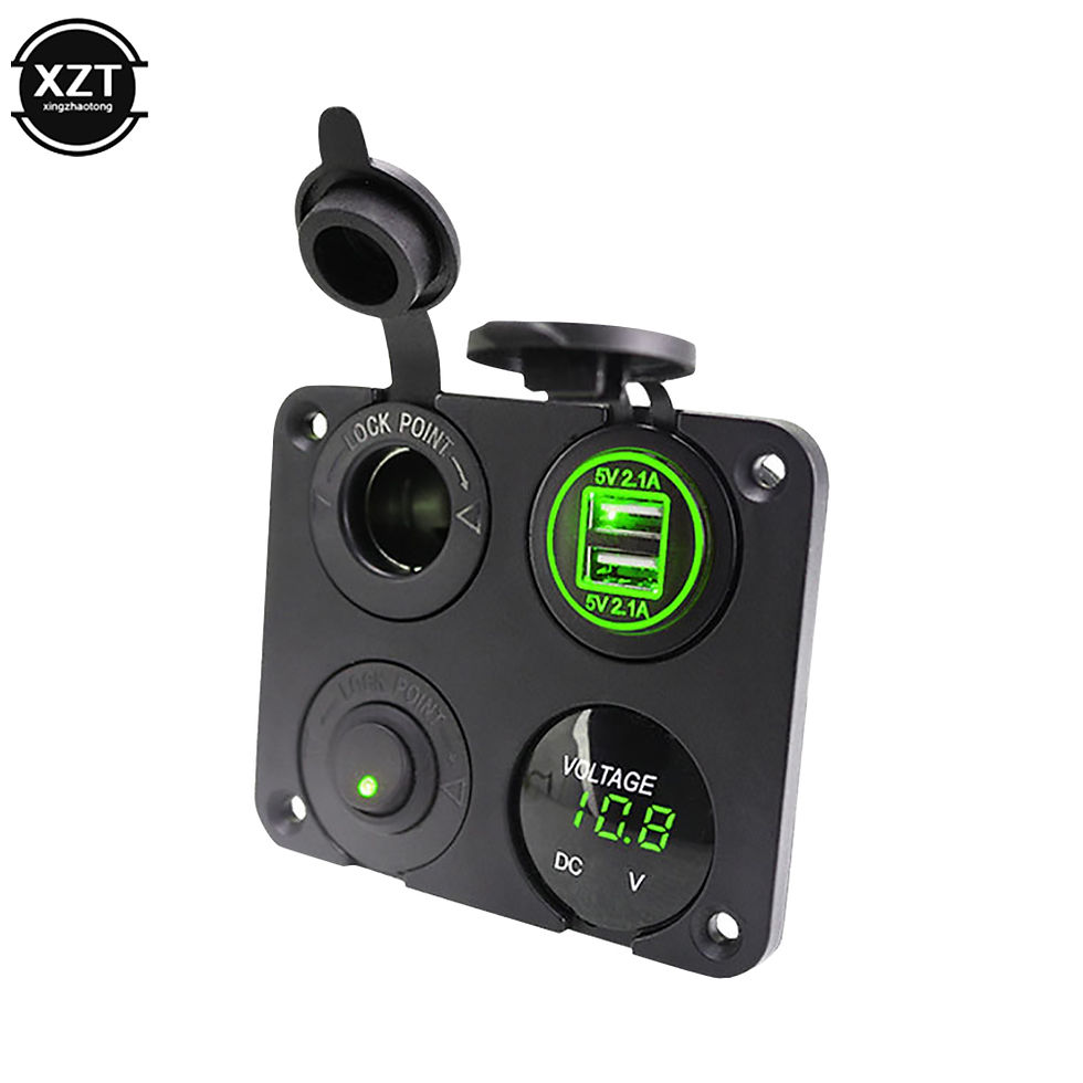 Thumbnail: New 12V 24V Power Socket Dual USB Ports Car Charger With LED Voltmeter Switch 4