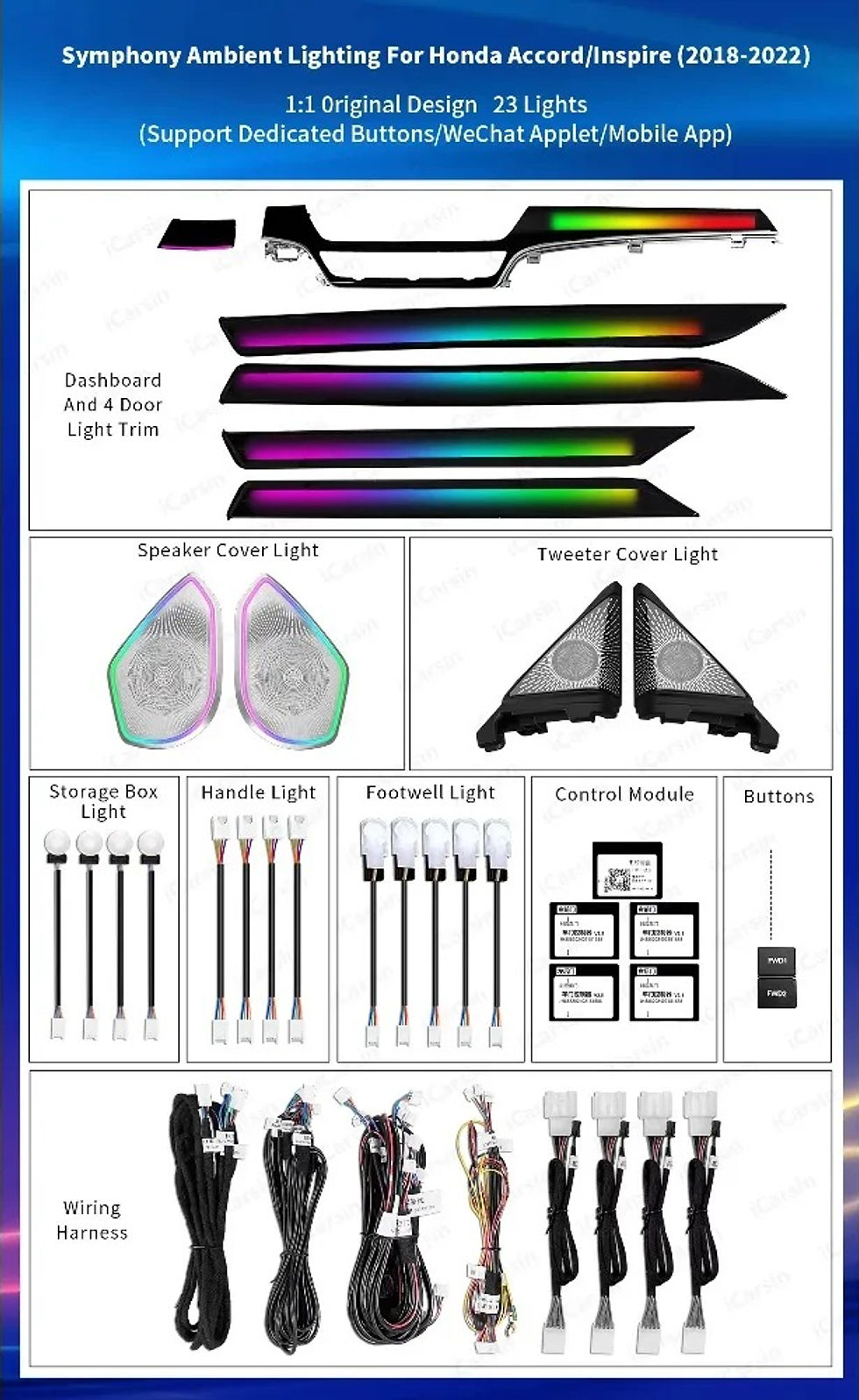 Thumbnail: Music Rhythm Dynamic Ambient Lighting Kit for Honda Accord 10th Gen 2018-2022, R