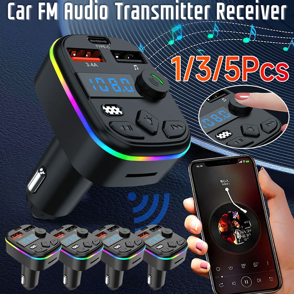 1/3/5PCS Car FM Audio Transmitter Receiver Bluetooth 5.3 MP3 Player Adapter Supp