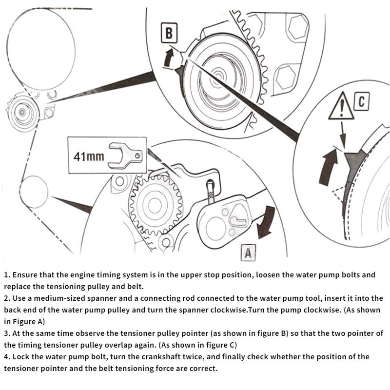 Thumbnail: 41/46mm Water Pump Wrench for For GM 1.6L Timing Belt Tension Spanner Removal To