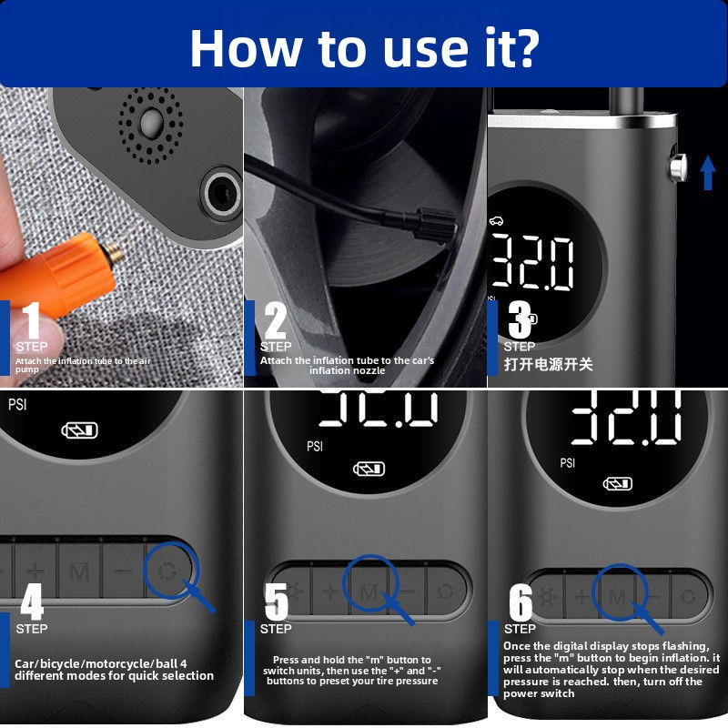 Thumbnail: QIKUI 1 Set Car Air Pump Portable Wireless Mini Self Propelled 150PSI Electric T