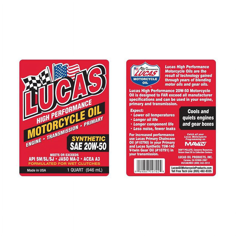 Thumbnail: Lucas Oil 10702 20W50 Sythetic Motorcycle Oil, 1 Quart, Case Of 6
