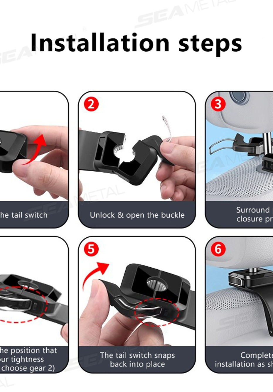 Thumbnail: SEAMETAL Car Headrest Hook ABS Auto Rear Seat Hanging Dual Hook 20Kg Large Load-