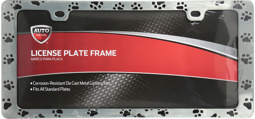 Thumbnail: Auto Drive Metal Animal Lover License Plate Frame, Silver Paw Prints
