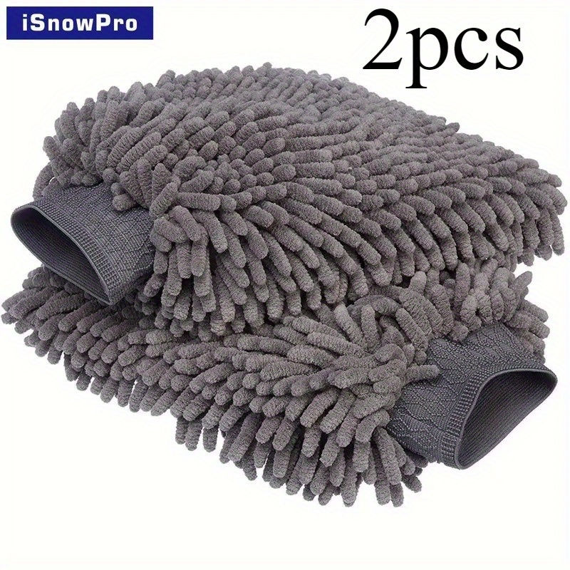 2pcs Microfiber Car Wash Mitt - Double Sided Chenille Auto Gloves, Ultra Absorbe