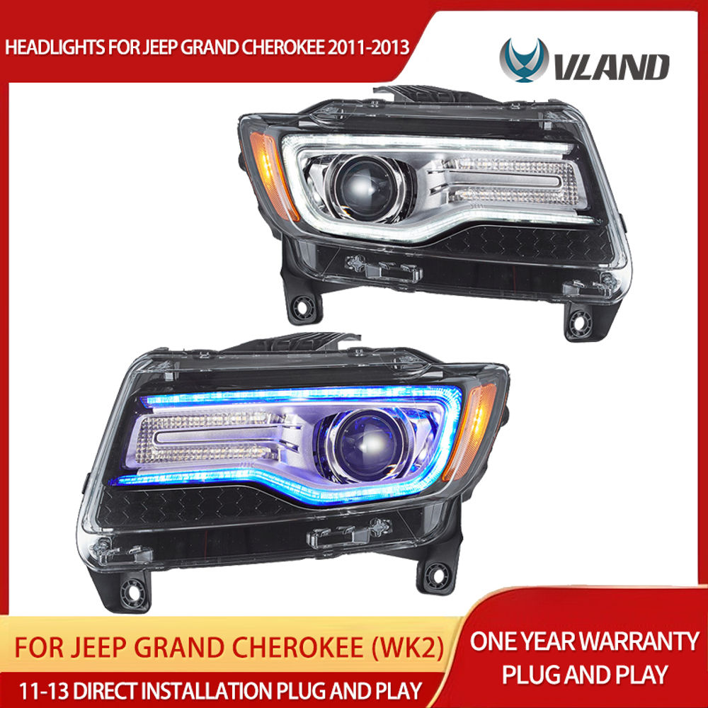 Vland 2011-2013 Grand Cherokee (WK2) Headlights W/ Startup Animation Blue DRL