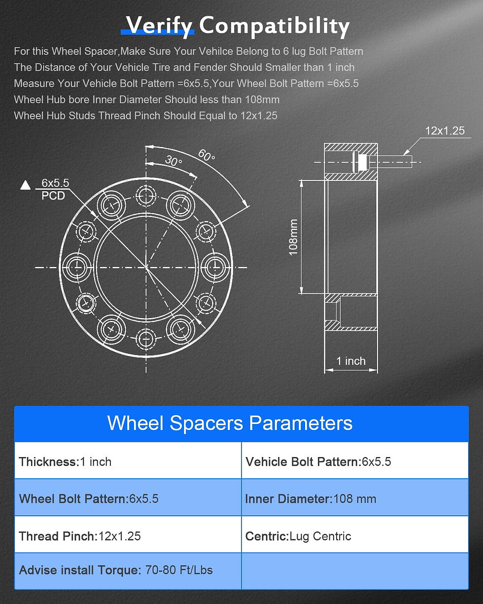 Thumbnail: ECCPP 6 lug Wheel Adapter Spacers 6x5.5 to 6x5.5 25mm 1" 6x139.7mm to 6x139..