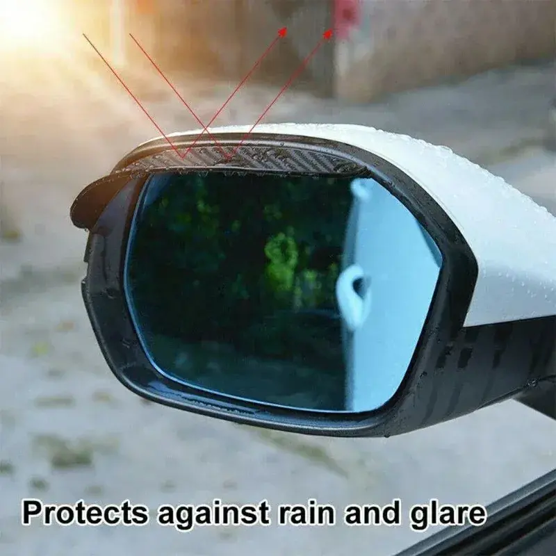 Thumbnail: 2/4pcs Car Rearview Mirror Rain Eyebrow Carbon Fiber Sun Visor Shade Cover Unive