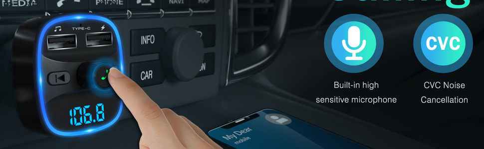 Thumbnail: LENCENT Bluetooth FM Transmitter Wireless Radio Adapter Car Kit with Dual USB Ch