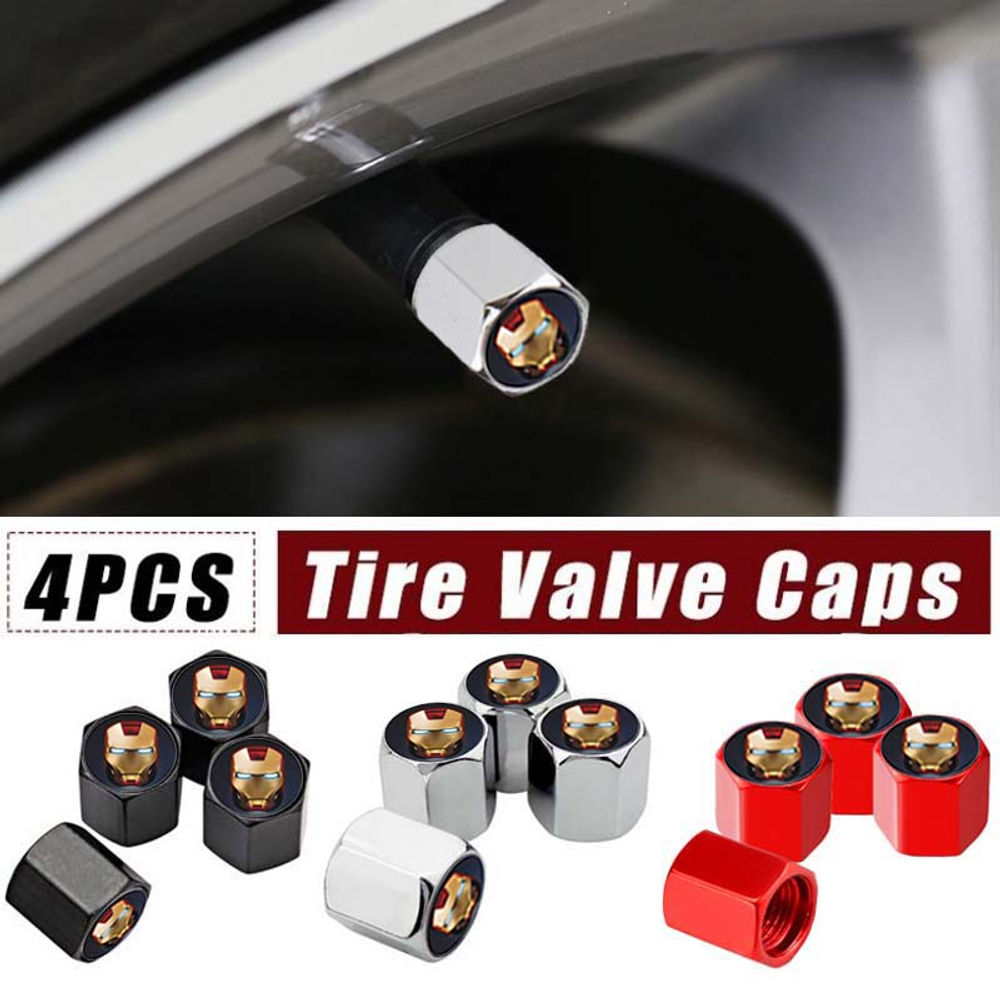 4pcs Universal Anime Cartoon Marvel Iron Man Car Tire Valve Caps Wheel Stem Air
