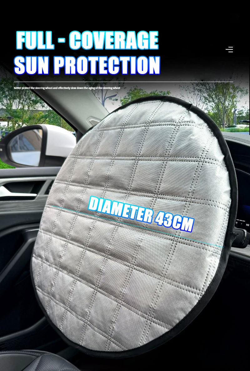 Thumbnail: Summer Car Steering Wheel Sunshade Cover Heat-Resistant Metal Film Protector UV
