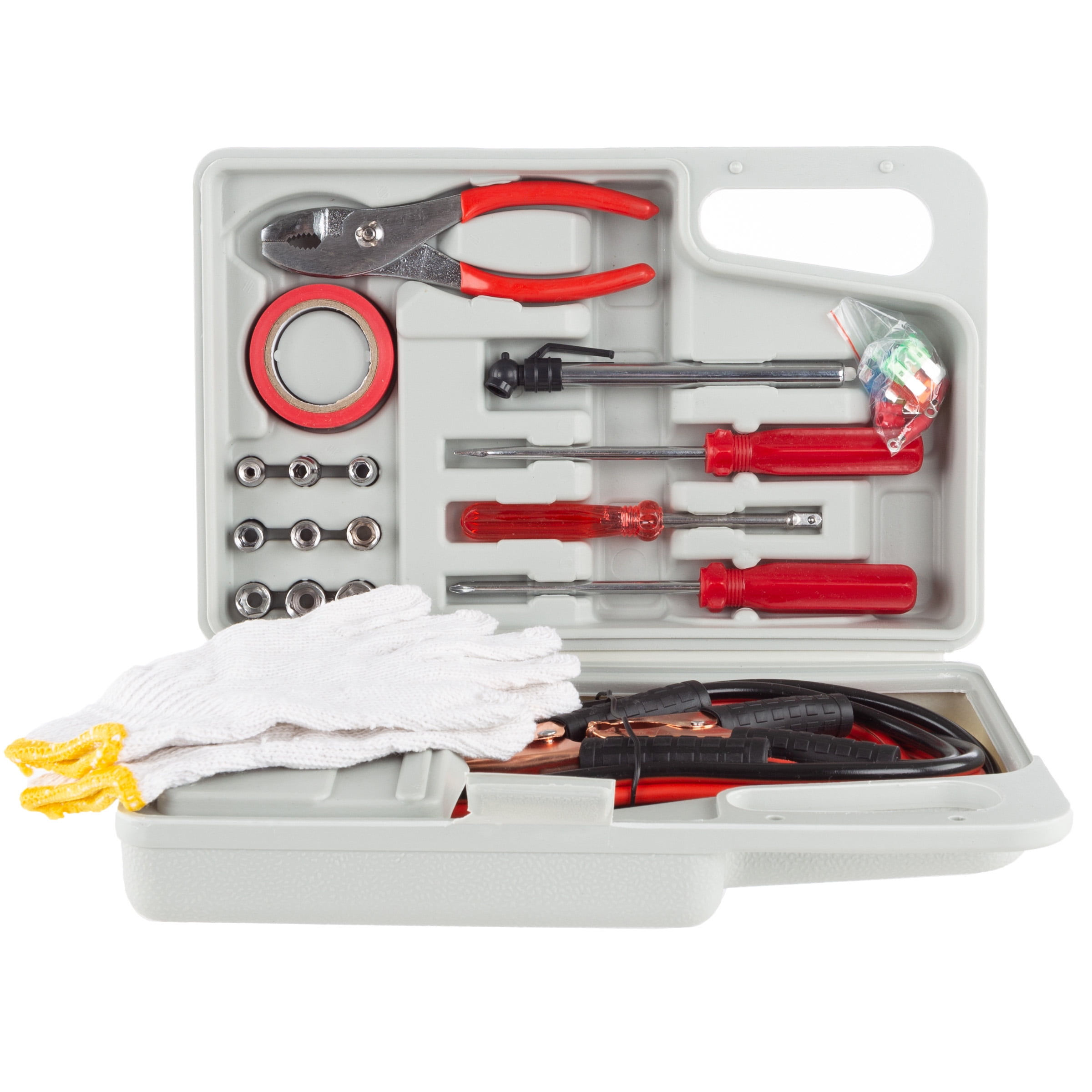 Stalwart Roadside Emergency Car Kit with Carrying Case, Jumper Cables, Tool..